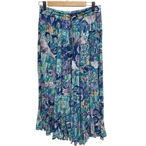 Silver stream colorful peacock paisley broomstick skirt boho witchy one size